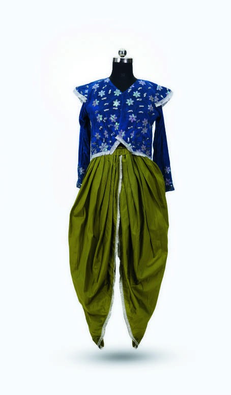 Olive Silk Dhoti Ensemble — Traditional Dance Costumes by Design My Dress Bharat