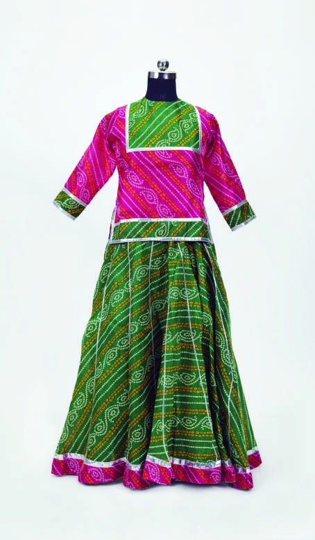 Emerald Bandhani Lehenga — Indian Folk Dance Costumes by Design My Dress Bharat