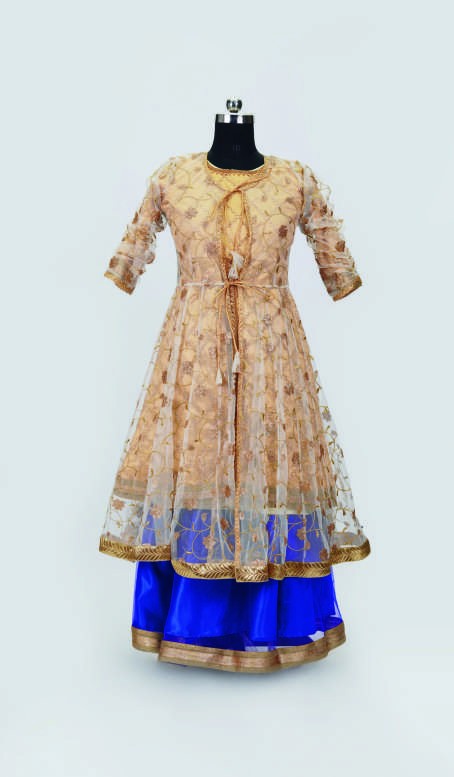 Golden Zari Anarkali — Semi Classical Dance Costumes by Design My Dress Bharat