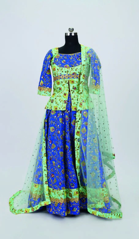 Royal Blue Floral Lehenga — Traditional Dance Costumes by Design My Dress Bharat