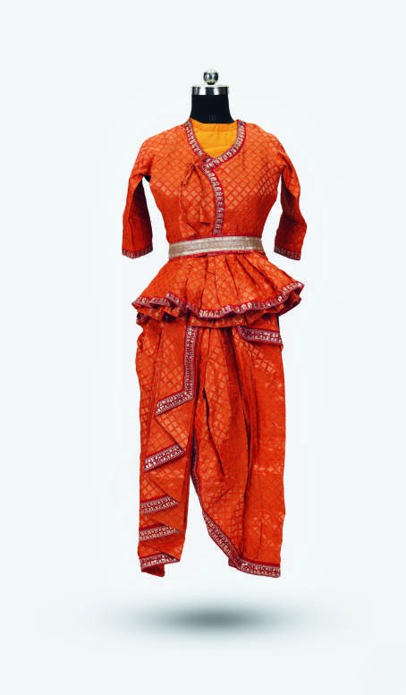 Saffron Dhoti Performance Set — Traditional Dance Costumes by Design My Dress Bharat
